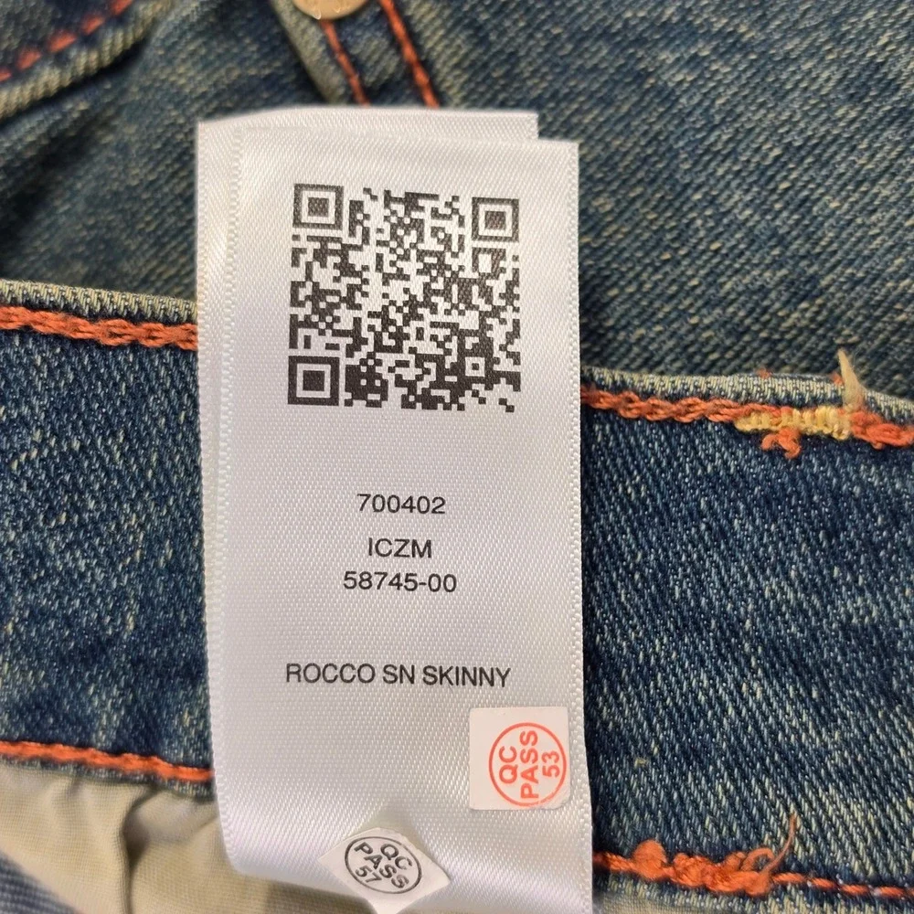 True Religion Rocco Relaxed Skinny Jeans Mens 36x32 Blue Dark Wash Stretch Demin